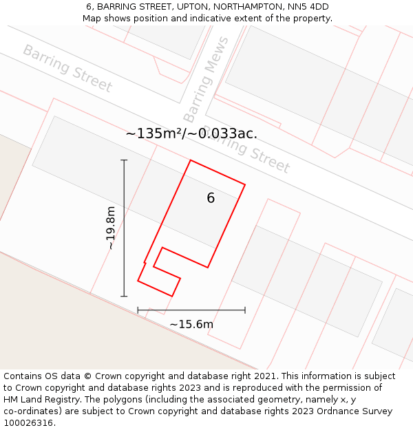 6, BARRING STREET, UPTON, NORTHAMPTON, NN5 4DD: Plot and title map