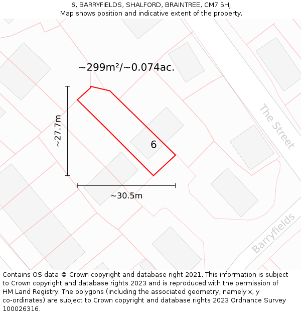 6, BARRYFIELDS, SHALFORD, BRAINTREE, CM7 5HJ: Plot and title map