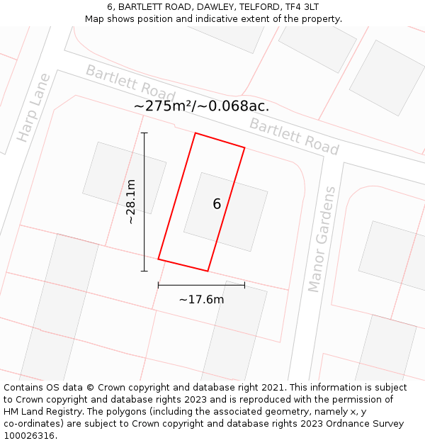 6, BARTLETT ROAD, DAWLEY, TELFORD, TF4 3LT: Plot and title map