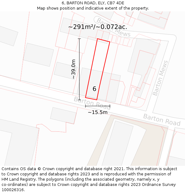 6, BARTON ROAD, ELY, CB7 4DE: Plot and title map