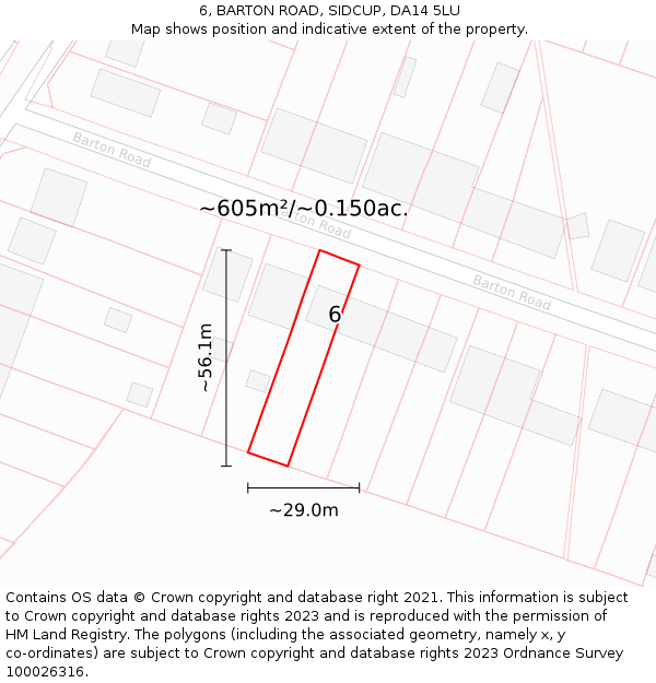 6, BARTON ROAD, SIDCUP, DA14 5LU: Plot and title map