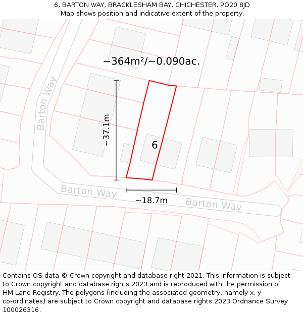 6, BARTON WAY, BRACKLESHAM BAY, CHICHESTER, PO20 8JD: Plot and title map