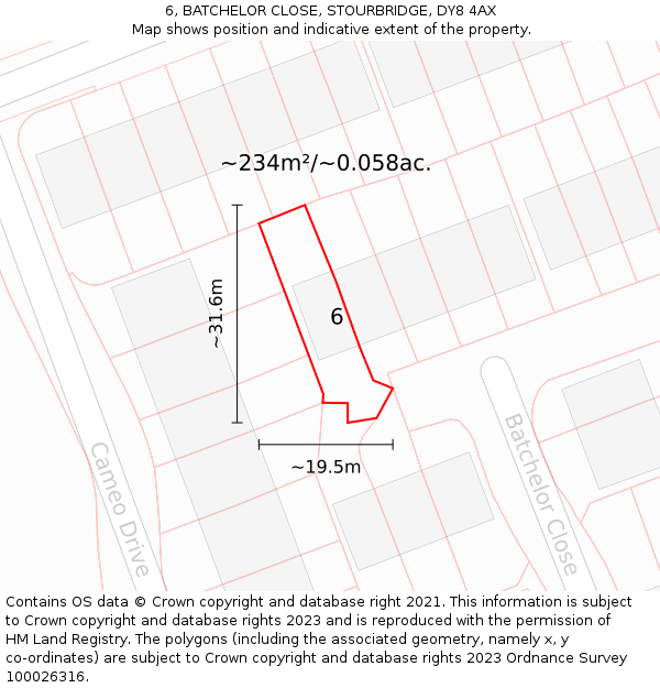 6, BATCHELOR CLOSE, STOURBRIDGE, DY8 4AX: Plot and title map