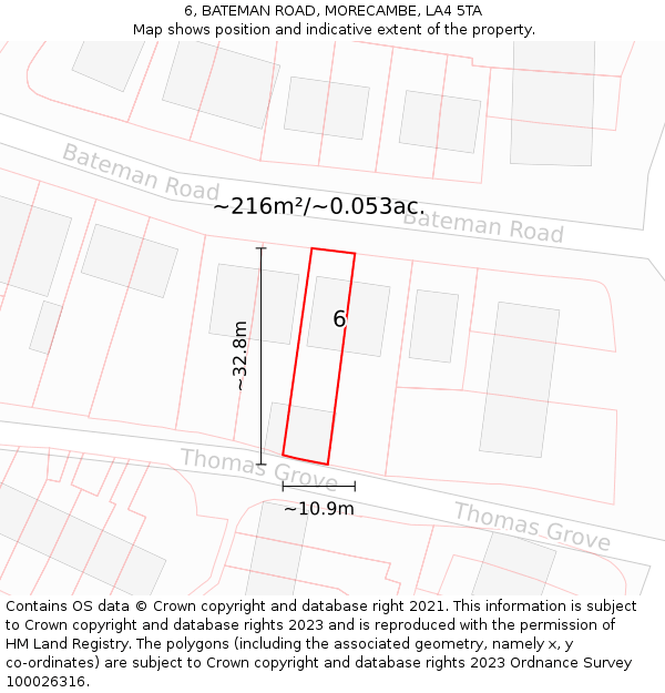 6, BATEMAN ROAD, MORECAMBE, LA4 5TA: Plot and title map