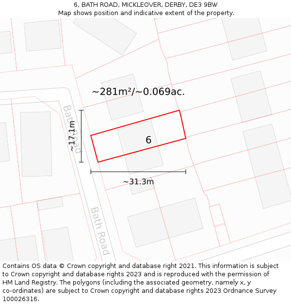 6, BATH ROAD, MICKLEOVER, DERBY, DE3 9BW: Plot and title map