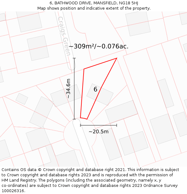 6, BATHWOOD DRIVE, MANSFIELD, NG18 5HJ: Plot and title map
