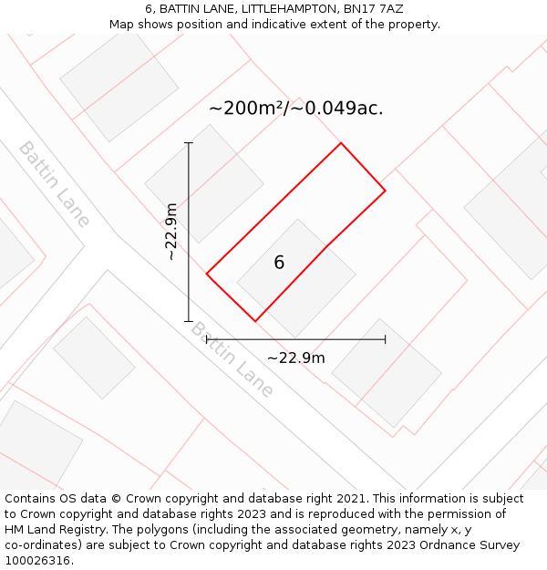 6, BATTIN LANE, LITTLEHAMPTON, BN17 7AZ: Plot and title map