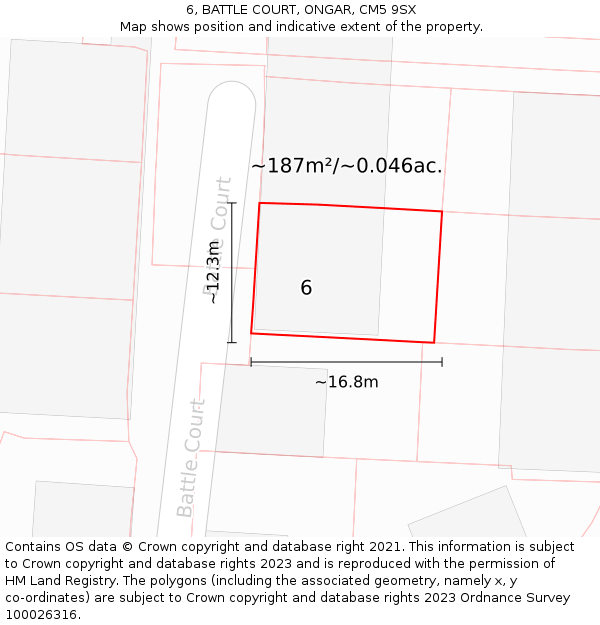6, BATTLE COURT, ONGAR, CM5 9SX: Plot and title map