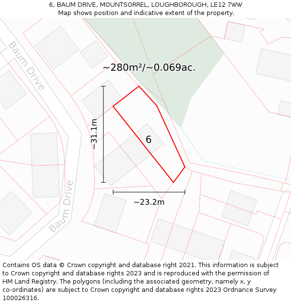 6, BAUM DRIVE, MOUNTSORREL, LOUGHBOROUGH, LE12 7WW: Plot and title map