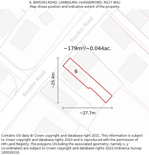 6, BAYDON ROAD, LAMBOURN, HUNGERFORD, RG17 8NU: Plot and title map