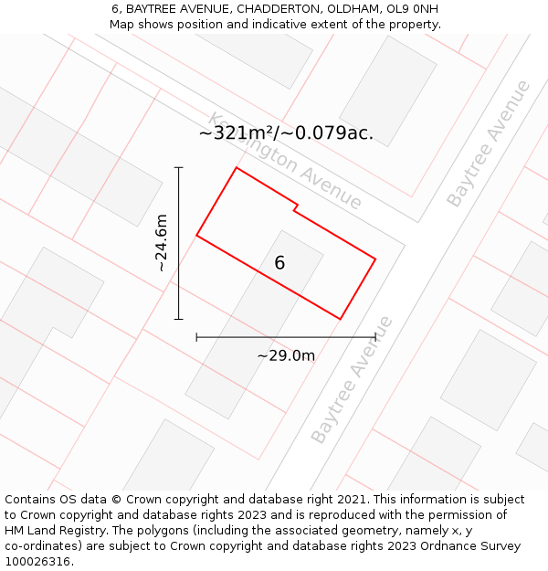 6, BAYTREE AVENUE, CHADDERTON, OLDHAM, OL9 0NH: Plot and title map