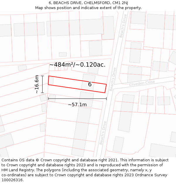 6, BEACHS DRIVE, CHELMSFORD, CM1 2NJ: Plot and title map