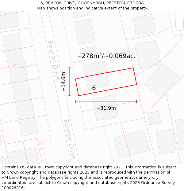 6, BEACON DRIVE, GOOSNARGH, PRESTON, PR3 2BA: Plot and title map