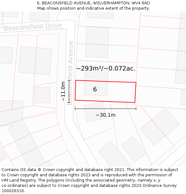 6, BEACONSFIELD AVENUE, WOLVERHAMPTON, WV4 6AD: Plot and title map