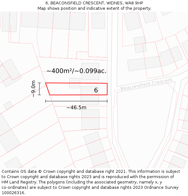 6, BEACONSFIELD CRESCENT, WIDNES, WA8 9HP: Plot and title map