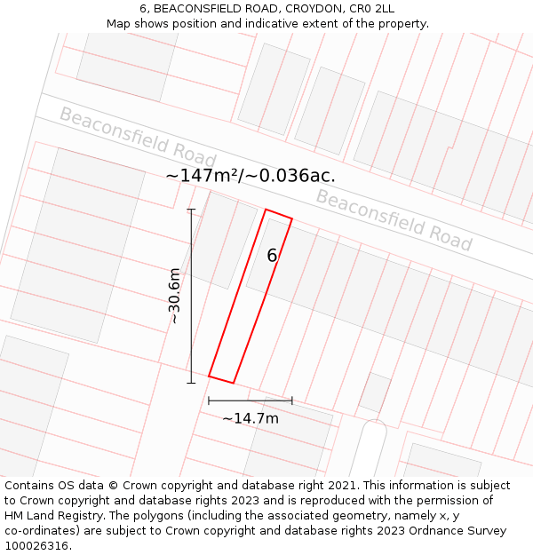6, BEACONSFIELD ROAD, CROYDON, CR0 2LL: Plot and title map