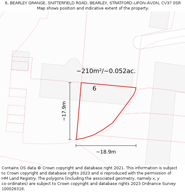 6, BEARLEY GRANGE, SNITTERFIELD ROAD, BEARLEY, STRATFORD-UPON-AVON, CV37 0SR: Plot and title map