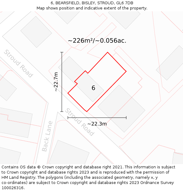 6, BEARSFIELD, BISLEY, STROUD, GL6 7DB: Plot and title map