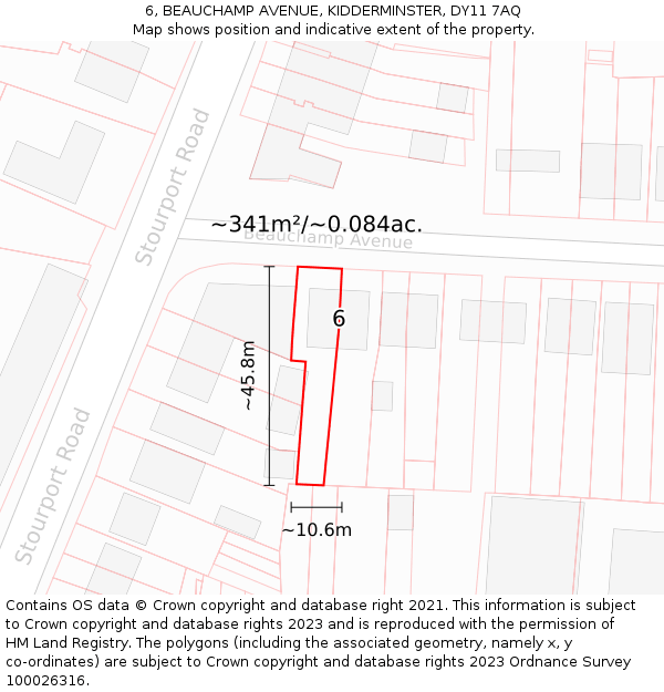 6, BEAUCHAMP AVENUE, KIDDERMINSTER, DY11 7AQ: Plot and title map