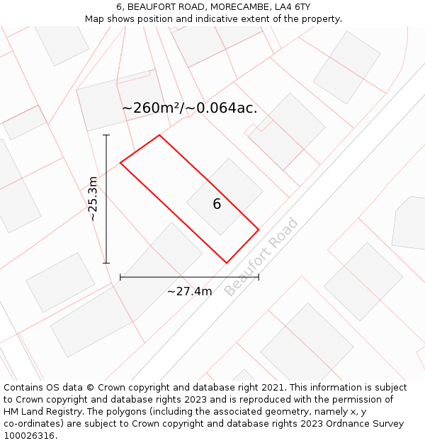 6, BEAUFORT ROAD, MORECAMBE, LA4 6TY: Plot and title map