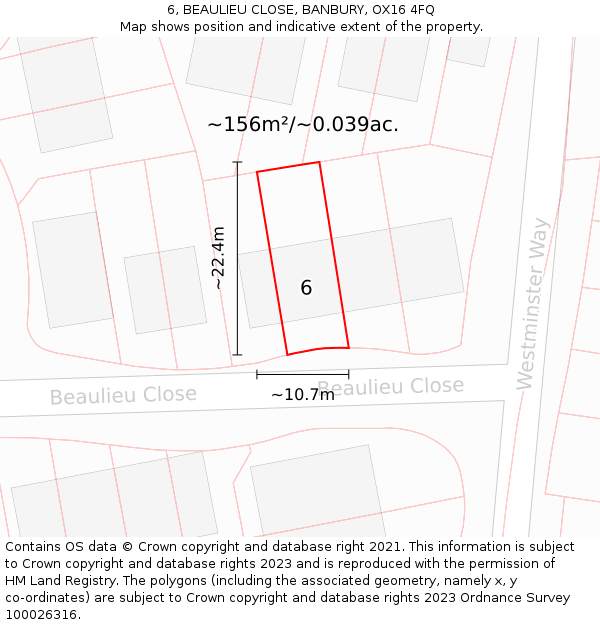 6, BEAULIEU CLOSE, BANBURY, OX16 4FQ: Plot and title map