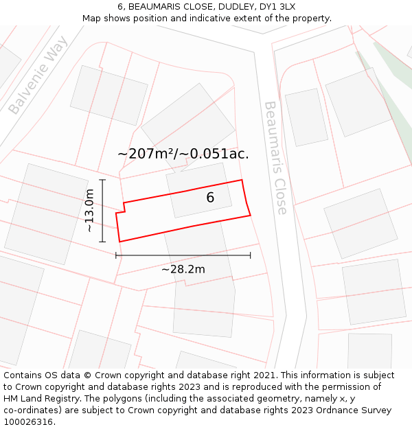 6, BEAUMARIS CLOSE, DUDLEY, DY1 3LX: Plot and title map