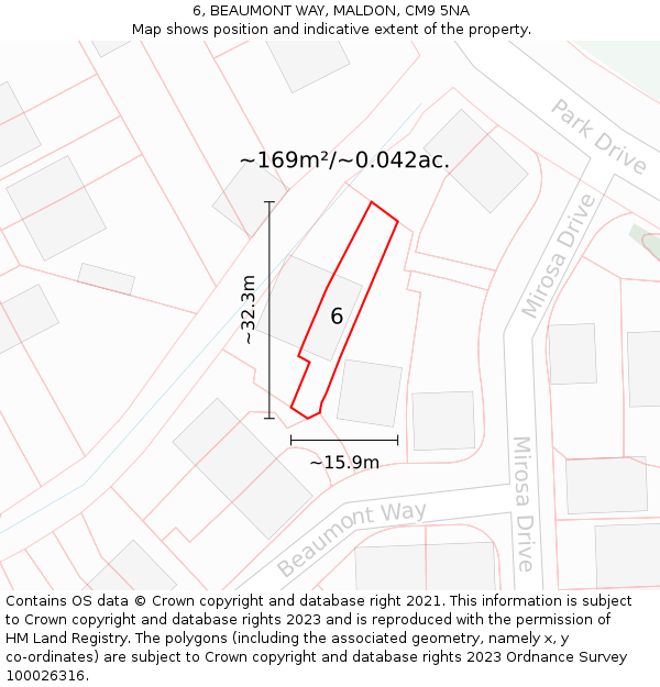 6, BEAUMONT WAY, MALDON, CM9 5NA: Plot and title map