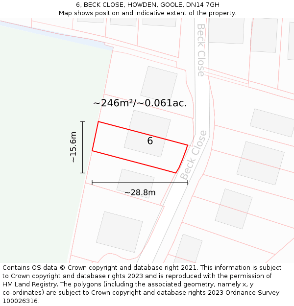 6, BECK CLOSE, HOWDEN, GOOLE, DN14 7GH: Plot and title map