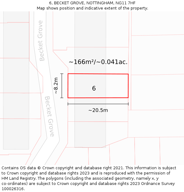 6, BECKET GROVE, NOTTINGHAM, NG11 7HF: Plot and title map