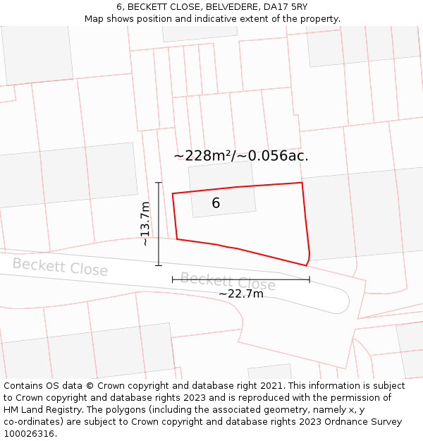 6, BECKETT CLOSE, BELVEDERE, DA17 5RY: Plot and title map