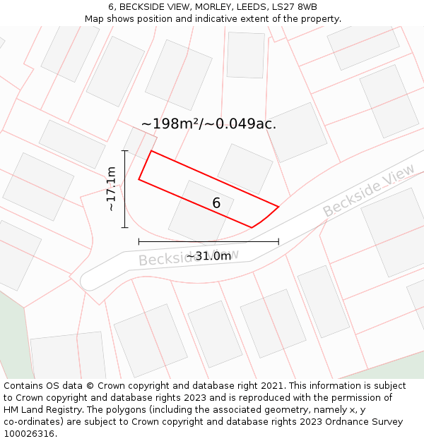 6, BECKSIDE VIEW, MORLEY, LEEDS, LS27 8WB: Plot and title map