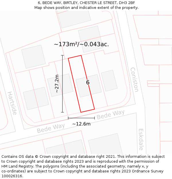 6, BEDE WAY, BIRTLEY, CHESTER LE STREET, DH3 2BF: Plot and title map