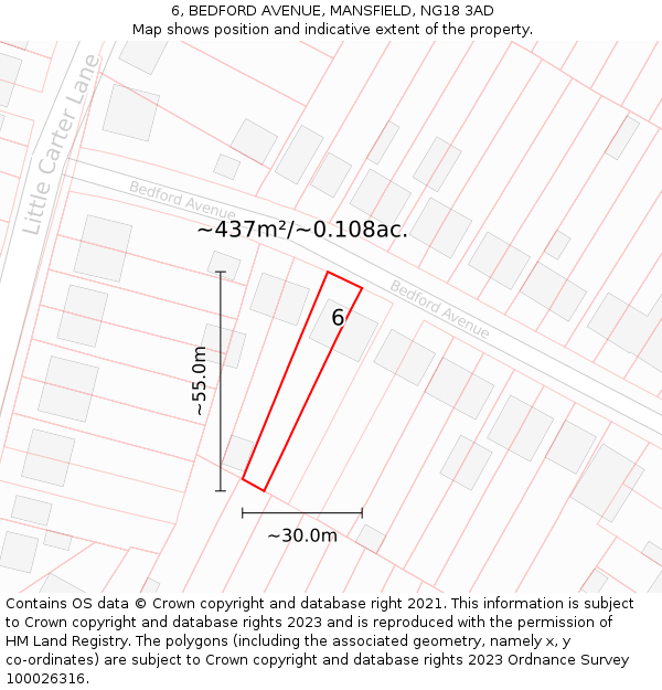6, BEDFORD AVENUE, MANSFIELD, NG18 3AD: Plot and title map