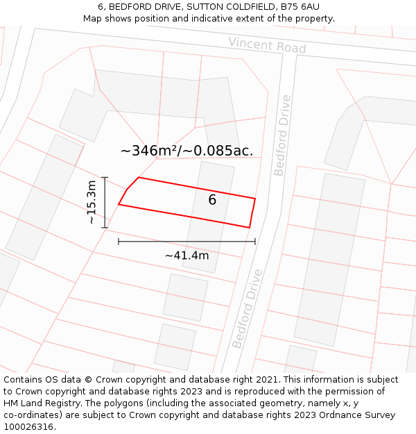 6, BEDFORD DRIVE, SUTTON COLDFIELD, B75 6AU: Plot and title map