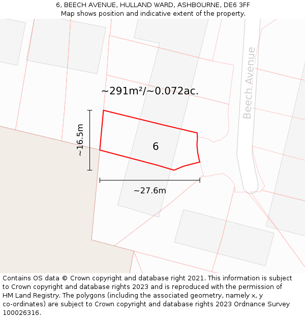 6, BEECH AVENUE, HULLAND WARD, ASHBOURNE, DE6 3FF: Plot and title map
