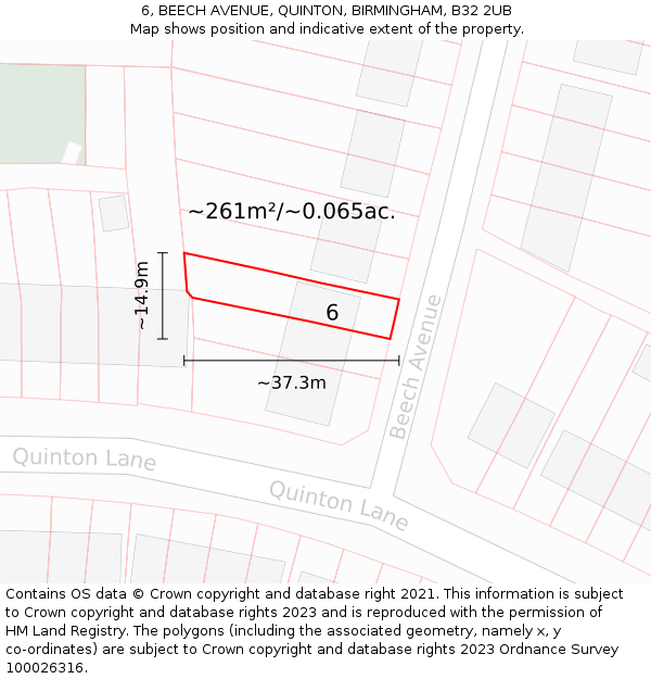 6, BEECH AVENUE, QUINTON, BIRMINGHAM, B32 2UB: Plot and title map
