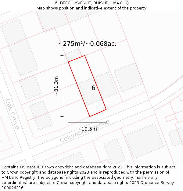 6, BEECH AVENUE, RUISLIP, HA4 8UQ: Plot and title map