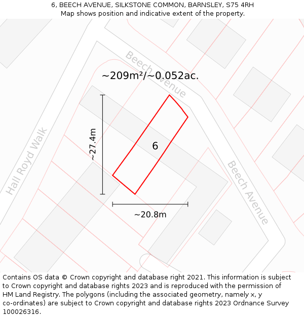 6, BEECH AVENUE, SILKSTONE COMMON, BARNSLEY, S75 4RH: Plot and title map