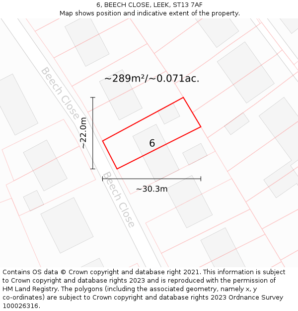 6, BEECH CLOSE, LEEK, ST13 7AF: Plot and title map