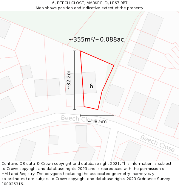 6, BEECH CLOSE, MARKFIELD, LE67 9RT: Plot and title map