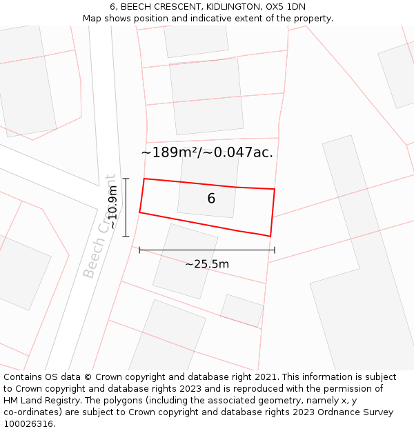 6, BEECH CRESCENT, KIDLINGTON, OX5 1DN: Plot and title map