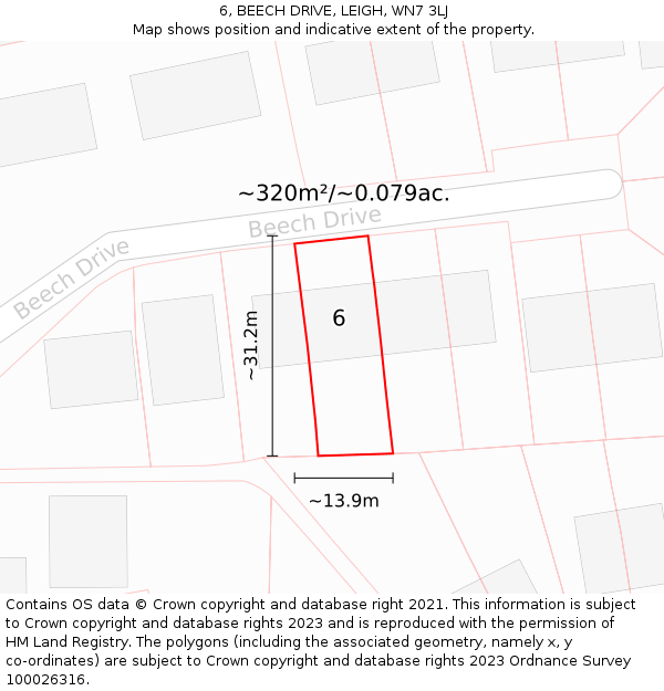 6, BEECH DRIVE, LEIGH, WN7 3LJ: Plot and title map