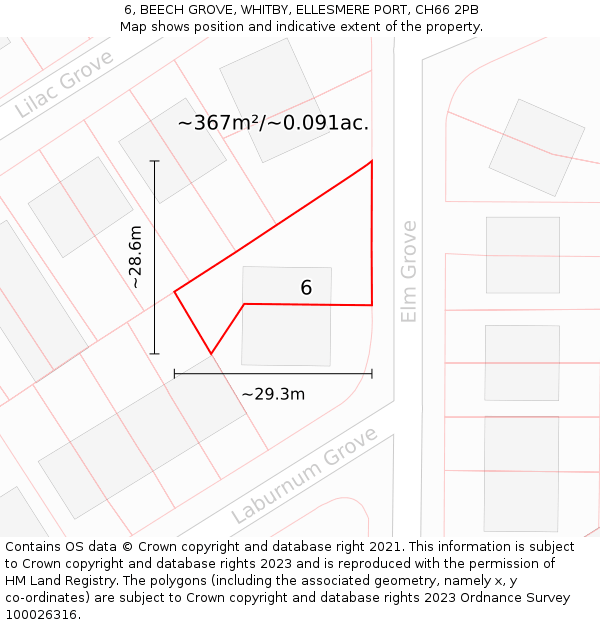6, BEECH GROVE, WHITBY, ELLESMERE PORT, CH66 2PB: Plot and title map