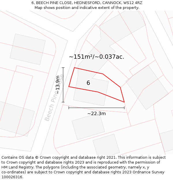 6, BEECH PINE CLOSE, HEDNESFORD, CANNOCK, WS12 4RZ: Plot and title map