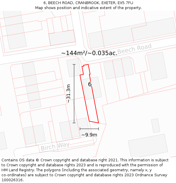 6, BEECH ROAD, CRANBROOK, EXETER, EX5 7FU: Plot and title map