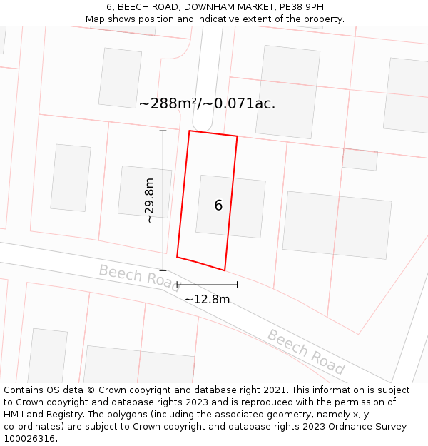 6, BEECH ROAD, DOWNHAM MARKET, PE38 9PH: Plot and title map