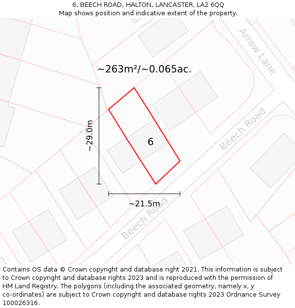 6, BEECH ROAD, HALTON, LANCASTER, LA2 6QQ: Plot and title map
