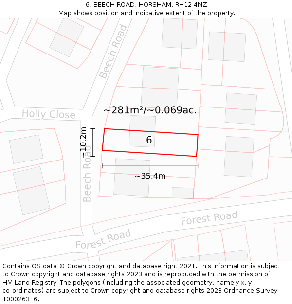 6, BEECH ROAD, HORSHAM, RH12 4NZ: Plot and title map
