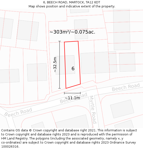 6, BEECH ROAD, MARTOCK, TA12 6DT: Plot and title map