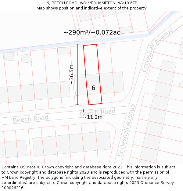 6, BEECH ROAD, WOLVERHAMPTON, WV10 6TP: Plot and title map